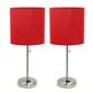 LimeLights Brush Steel Lamp w/Charging Outlet/Red Shade-Set of 2 - image 1