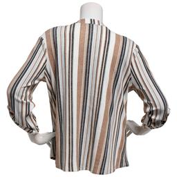Plus Size Cure 3/4 Sleeve Stripe Split Neck Blouse