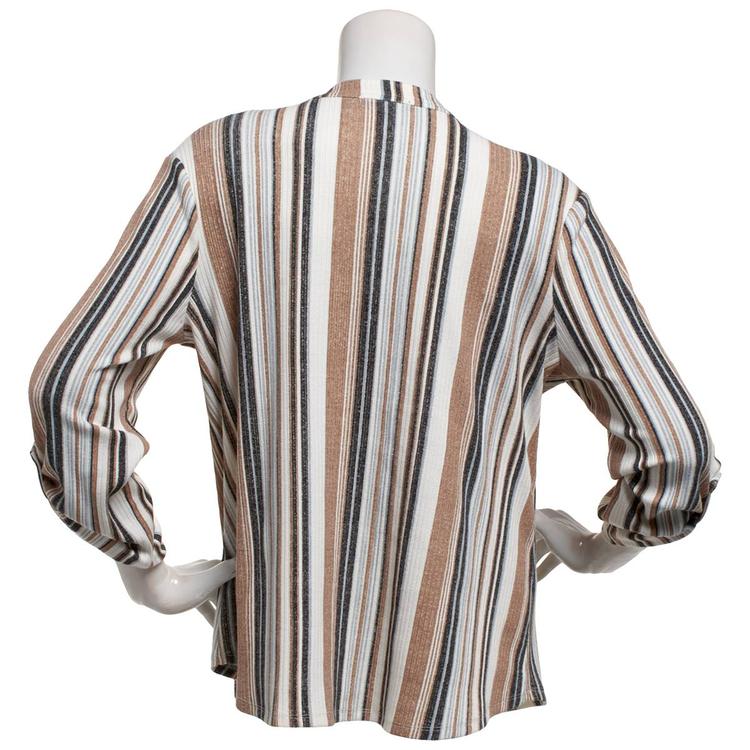 Plus Size Cure 3/4 Sleeve Stripe Split Neck Blouse