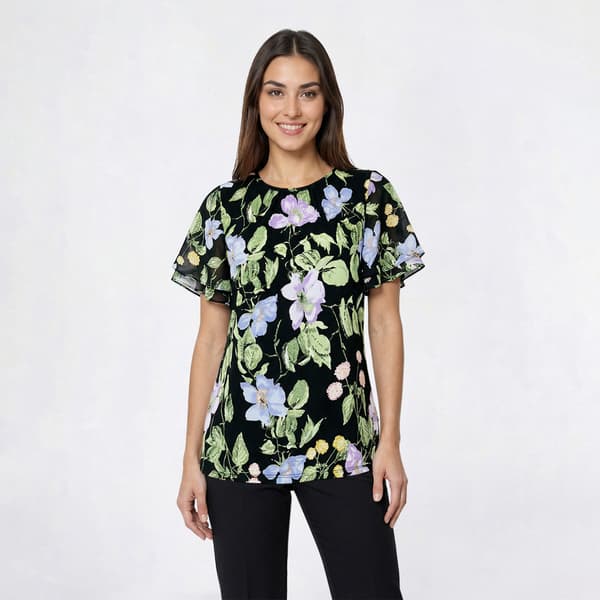 Womens Kasper Double Tiered Sleeve Floral Blouse - image 