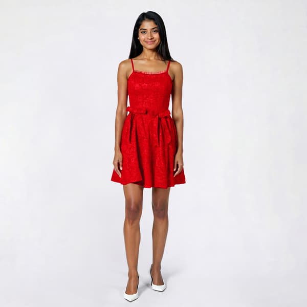Juniors Trixxi Embossed Floral Double Bow Skater Dress