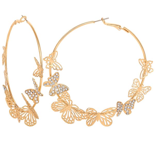 Jessica Simpson Yellow Gold Butterfly Hoop Earrings - image 