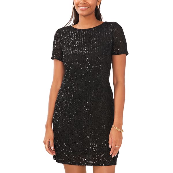 Petites MSK Short Sleeve Sequin Swing Dress