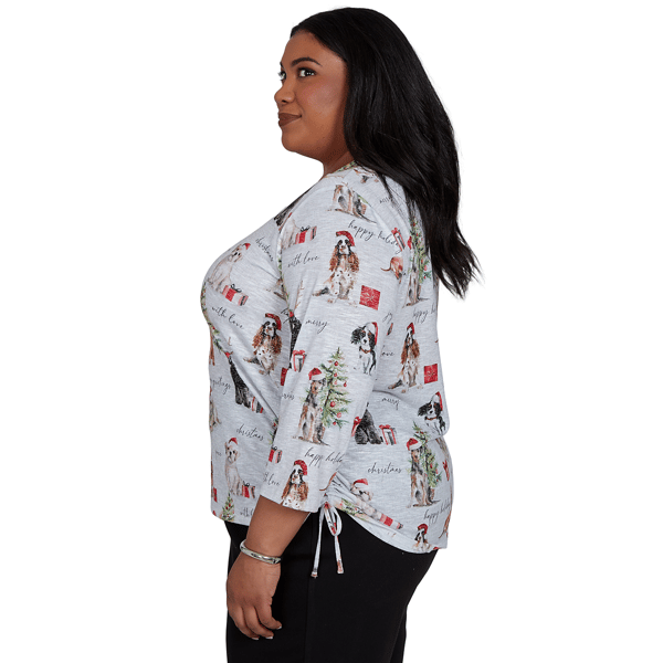 Plus Size Alfred Dunner Classics 3/4 Sleeve Gift Giving Dogs Tee
