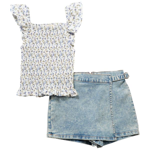 Girls (7-16) Jessica Simpson Smocked Top w/ Wrap Skort