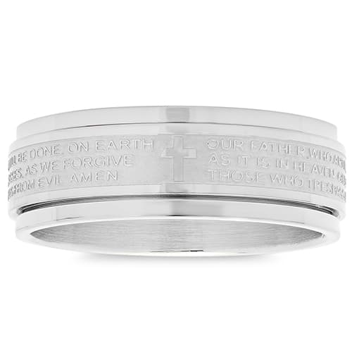 Stainless Steel Our Father Prayer Spinner Ring - image 