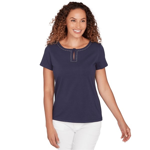 Petites Heart''s of Palm Smooth Sailing Solid Short Sleeve Top Wi