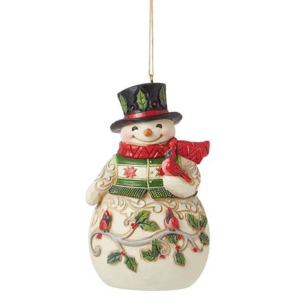 Jim Shore Heartwood Creek Snowman w/ Cardinal Christmas Ornament - image 