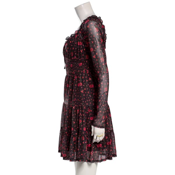 Juniors Jolt Long Sleeve Floral Print Smock Waist A-Line Dress