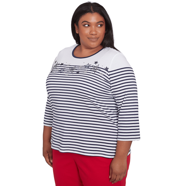 Plus Size Alfred Dunner Land of the Free Striped Star Studded Tee