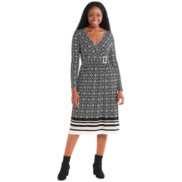 Womens Luxology Long Sleeve Side Buckle Midi Dress - image 
