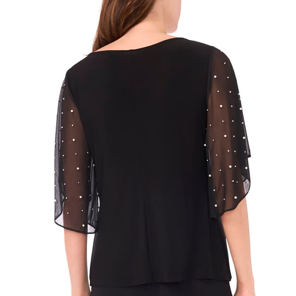 Womens MSK Sheer Pearl Trim Sleeve Blouse