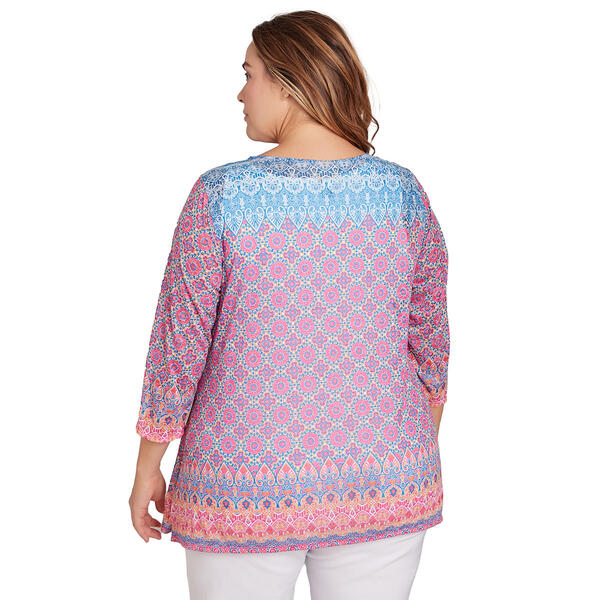 Plus Size Ruby Rd. Bright Blooms Knit Embroidered Geo Blouse