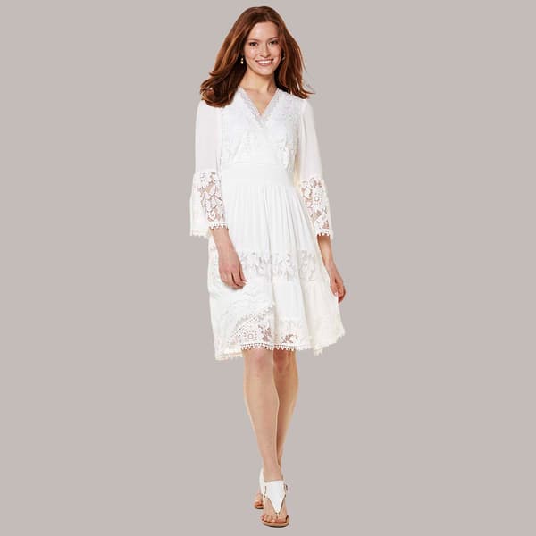 Womens Robbie Bee 3/4 Sleeve Gauze Lace Surplus Neck A-Line Dress - image 