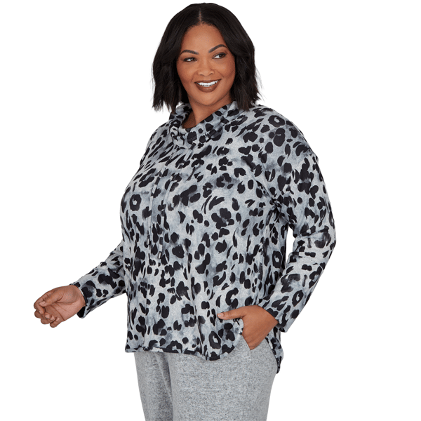 Plus Size Ruby Rd. Premium Cozy Knit Leopard Cowl Neck Sweater