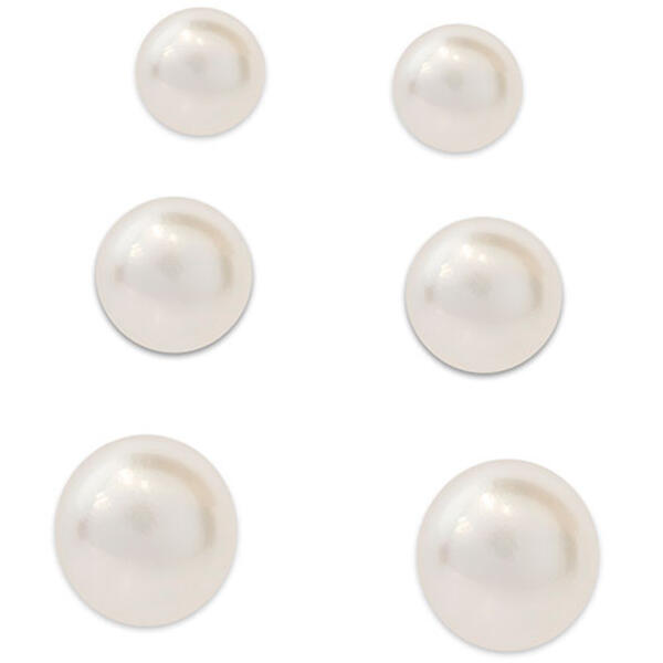 Gold Over Sterling Silver Pearl Stud Earrings Set - image 