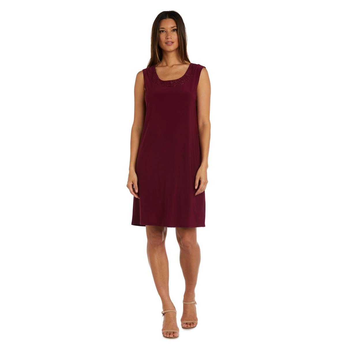 Womens R&M Richards 3/4 Sleeve Soft sheer Pleated Jacket Dress
