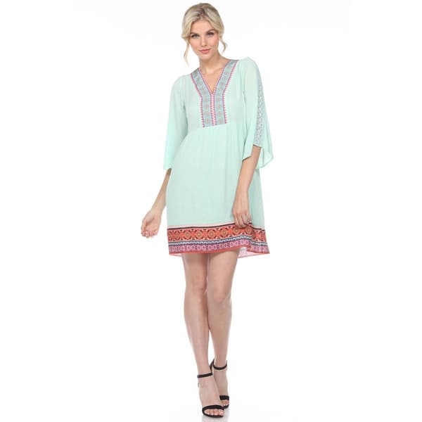 Womens White Mark Elbow Sleeve Embroidered Dress