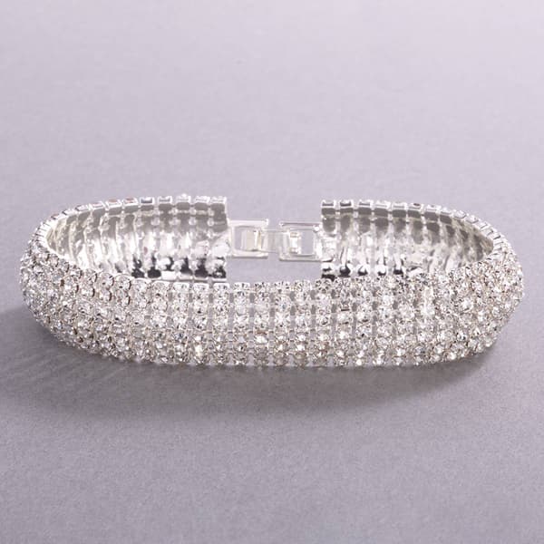 Rosa Rhinestones Silver Plated Domed Rows Bracelet - image 