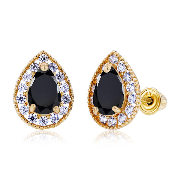 Gemstone Classics&#40;tm&#41; 14kt. Yellow Gold Onyx Pear Earrings - image 