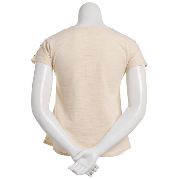Womens Tru Self Dolman Shoulder Button Placket Graphic Tee