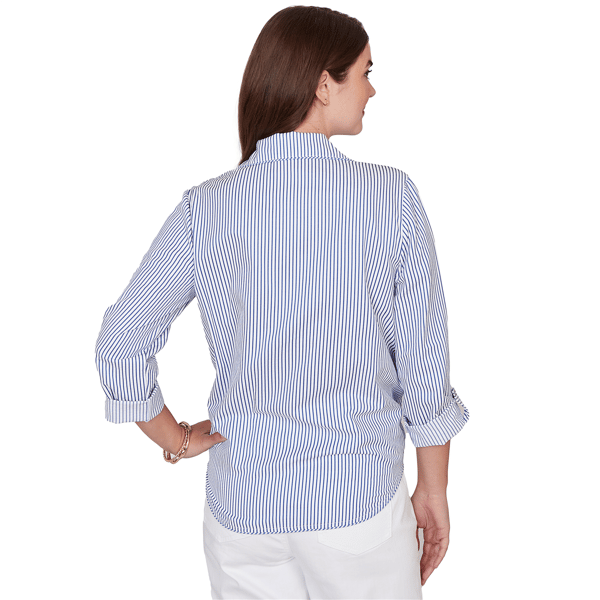 Womens Ruby Rd. Set Sail 3/4 Sleeve Knot Front Stripe Blouse
