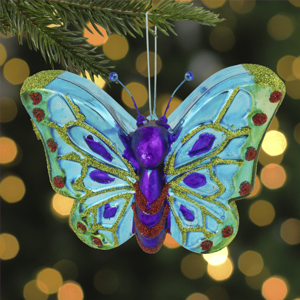 Northlight 4.5in. Blue & Pink Butterfly Glass Christmas Ornament