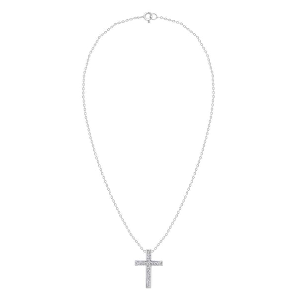 Nova Star® Sterling Silver 2-Row Lab-Grown Diamond Cross Pendant