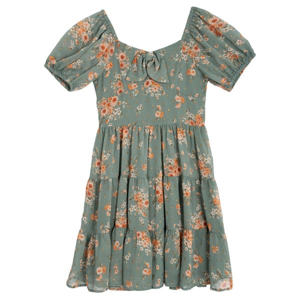 Girls &#40;7-16&#41; Rare Editions Floral Lurex Tiered Dress & Vest