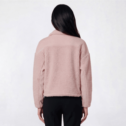 Juniors Pink Rose 1/2 Zip Ribbed Velour Sherpa Pullover