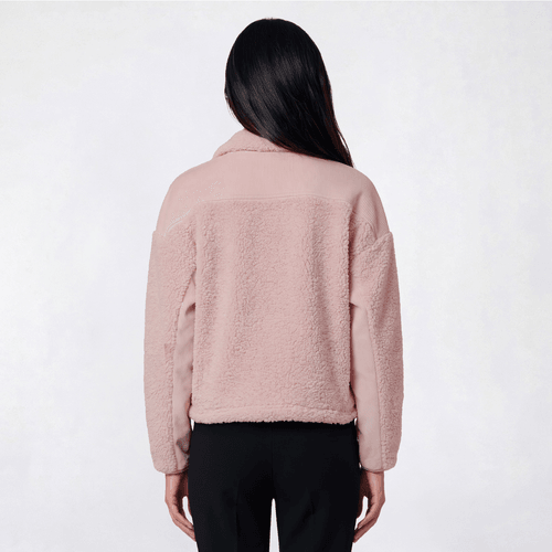 Juniors Pink Rose 1/2 Zip Ribbed Velour Sherpa Pullover