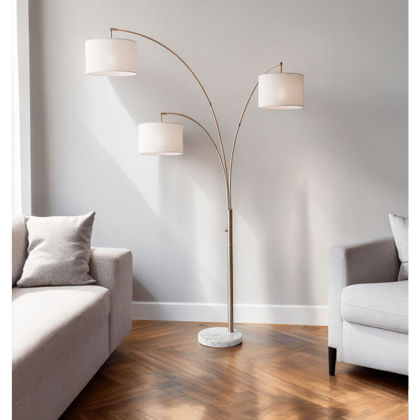 HomeRoots 74in. Brass Three Light Arc Floor Lamp