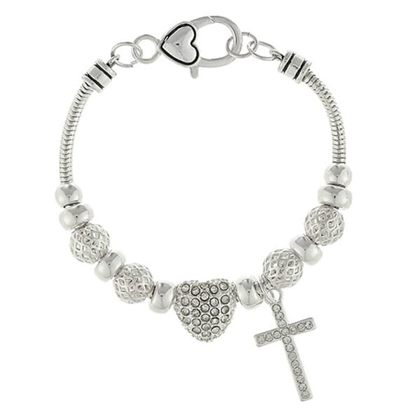 Silver Plated Cross/Heart/Filigree Charms Inspirational Bracelet - image 