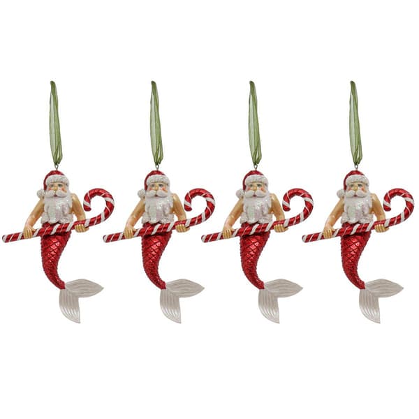 National Tree Glass Santa Merman Ornaments - Set of 4 - image 