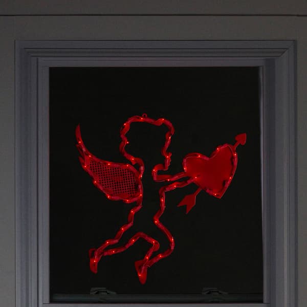Northlight Seasonal Lighted Red Cupid and Heart Window Silhouette