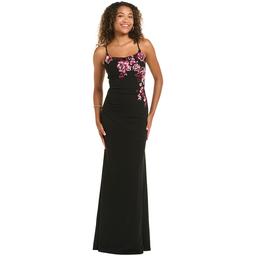 Juniors Emerald Sundae Floral Embroidered Lace Up Back Maxi Dress