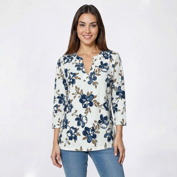 Plus Size Emily Daniels 3/4 Sleeve Jacquard Floral Blouse - image 