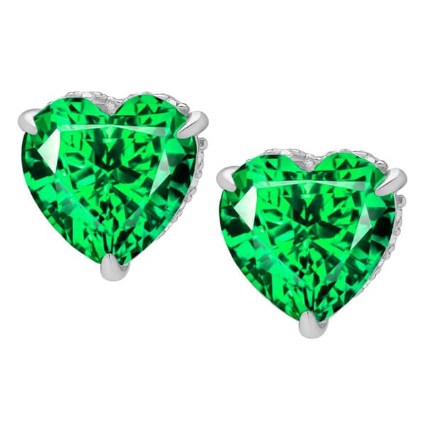 Gianni Argento Sterling Silver Green Spinel Heart Stud Earrings