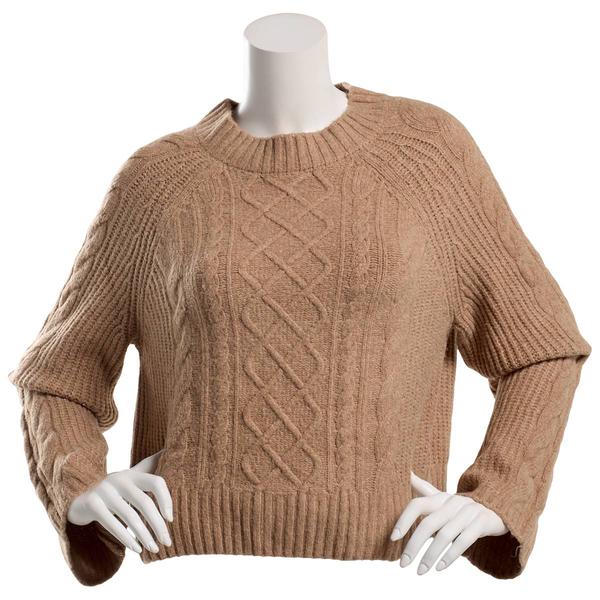 Juniors Pink Rose Mix Cable Shaker Wide Sleeve Sweater
