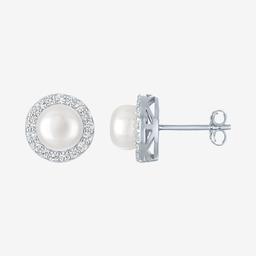 Gemstone Classics™ Lab Grown Sapphire Pearl Button Stud Earrings