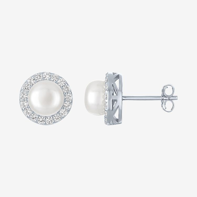 Gemstone Classics™ Lab Grown Sapphire Pearl Button Stud Earrings