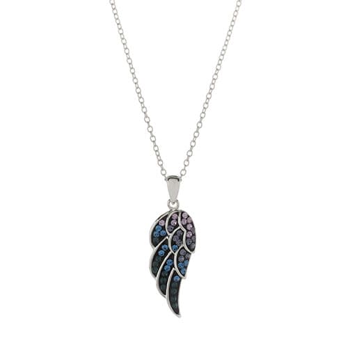 Silver Plated & Blue Crystal Wing Pendant Necklace