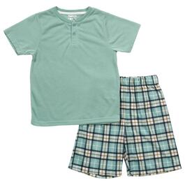 Boys Sleep On It Short Sleeve Top & Plaid Shorts Pajama Set