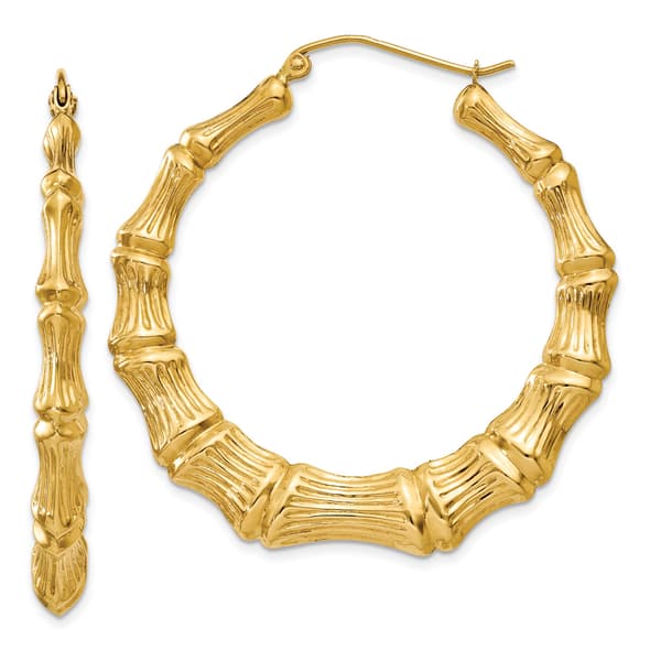 Gold Classics(tm) 33mm. 14kt. Polished Bamboo Hoop Earrings - image 