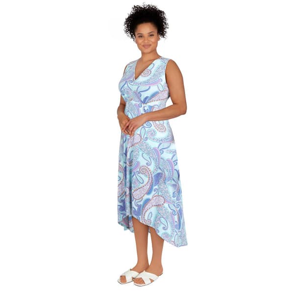 Petite Ruby Rd. Sleeveless V-Neck Puff Paisley High Low Hem Dress