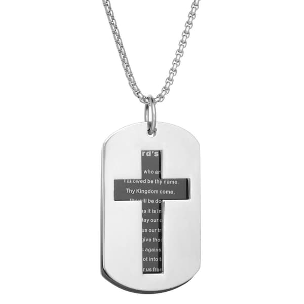 Mens Lynx Black Ion-Plating Lords Prayer Cross Dog Tag Pendant - image 