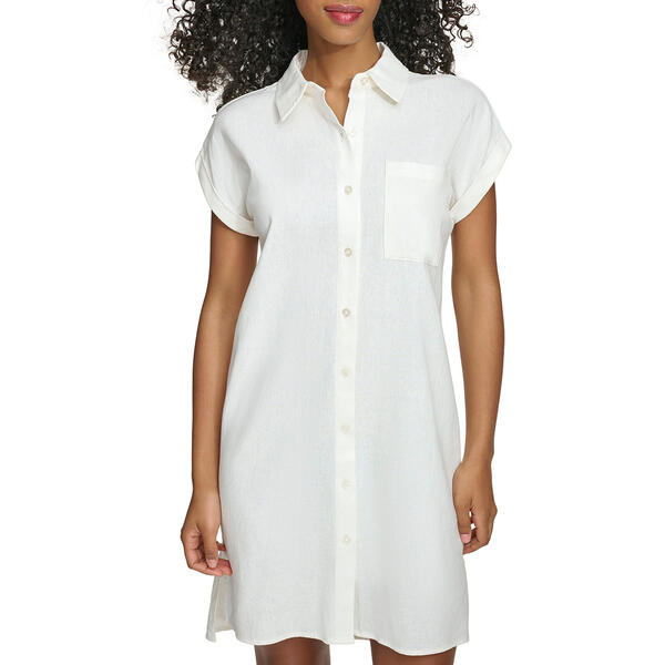 Womens Calvin Klein Short Sleeve Linen Shirtdress - image 