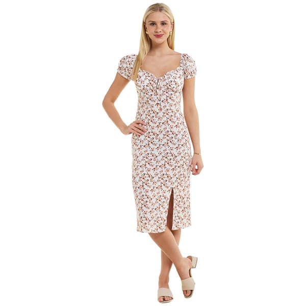 Juniors Madden Girl Challis Floral Puff Sleeve Midi Dress