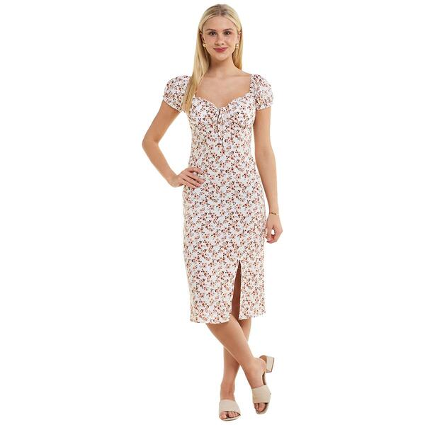 Juniors Madden Girl Challis Floral Puff Sleeve Midi Dress - image 