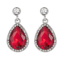 Roman Color Social Ruby Crystal Pear Halo Dangle Earrings